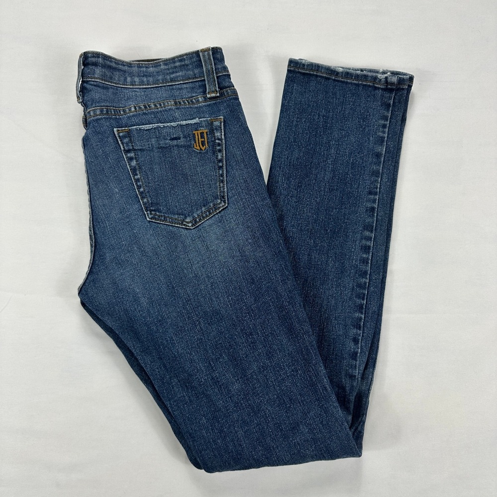 JET by John Eshaya Distressed Patch Skinny Jeans Sz‎ 6 Blue Denim USA Made